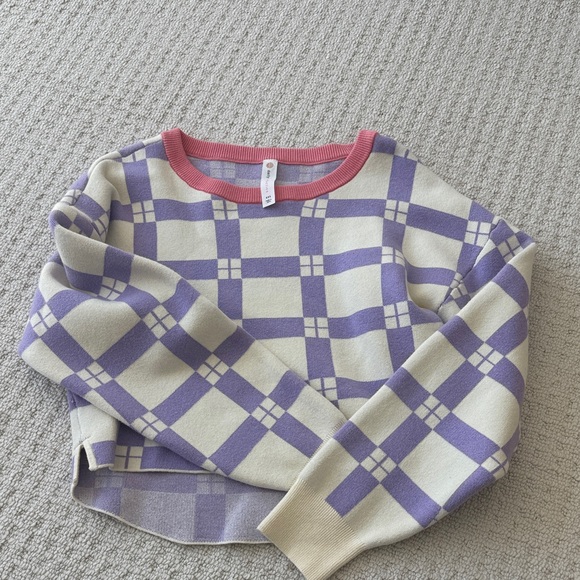 Anthropologie Purple and Cream Checkered Women's Sweater - Picture 3 of 5